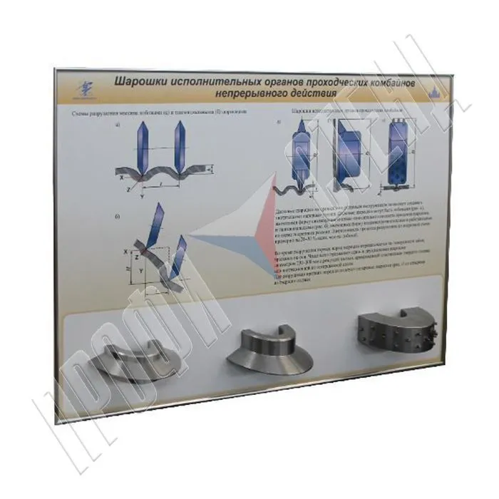 Стенд-планшет с натуральными деталями "Шарошки исполнительных органов проходческих комбайнов непрерывного действия"