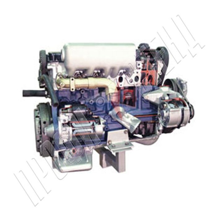 Дизельный двигатель легкового автомобиля с навесным оборудованием в сборе со сцеплением и коробкой передач (агрегаты в разрезе)