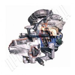 Двигатель переднеприводного автомобиля (DOHC, 16 кл.) в сборе со сцеплением и коробкой передач (агрегаты в разрезе)