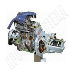 Двигатель переднеприводного автомобиля с навесным оборудованием в сборе со сцеплением и коробкой передач (агрегаты в разрезе)  с электромеханическим приводом